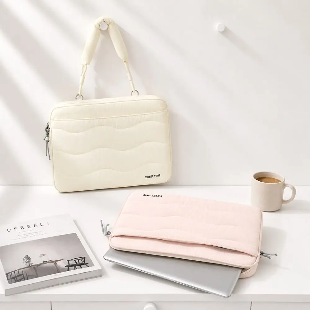 New Portable Laptop Shoulder Bag Quilted Soft Padded Laptop Sleeve Shockproof Thickened Lining Notebook Bag for 15inch Laptop
