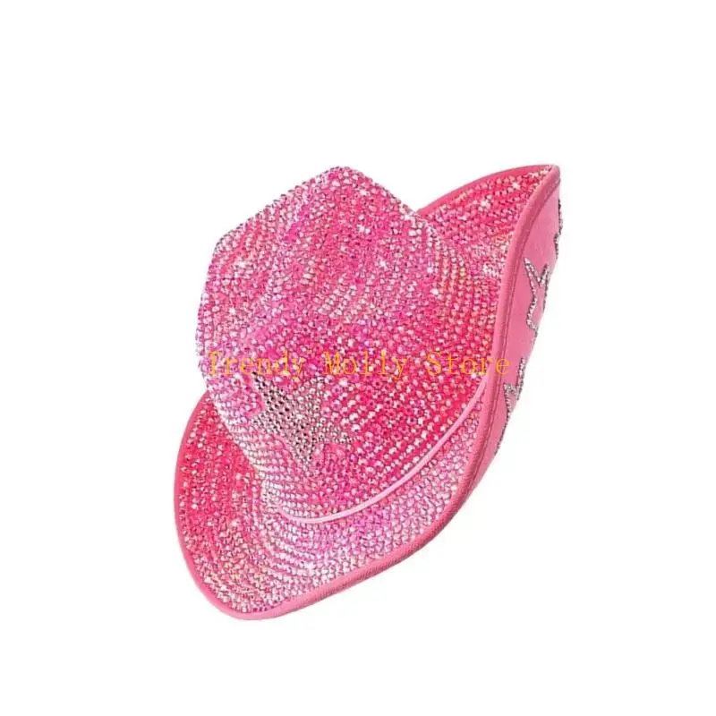 

N5KB Shimmering Rhinestones Studded Hat for Adult Teens Carnivals Party Hat with Star Pattern for Formal Event Stage Show