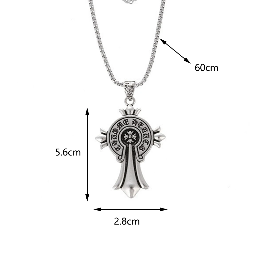 Stainless Steel Rock Hip Hop Necklace Creative Niche Personality Cross Pendant Necklace Jewelry for Men Boys