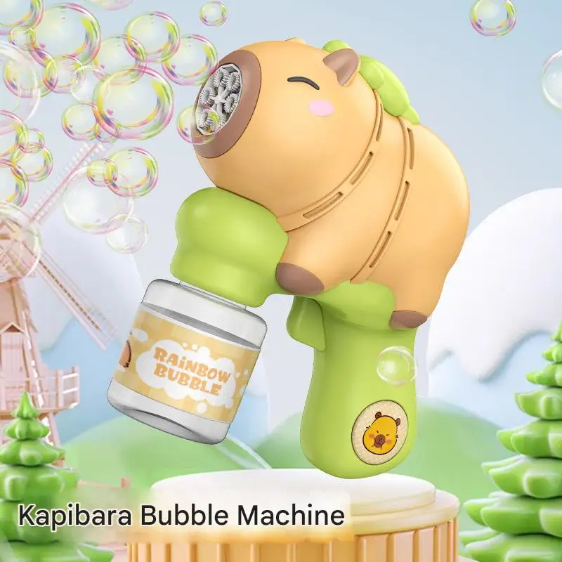 ماكينة فقاعات كابيبالا منفاخ الصابون الأوتوماتيكي مسدس فقاعات كهربائي مع ضوء مسدس فقاعات أوتوماتيكي بالكامل لعبة خارجية 2025