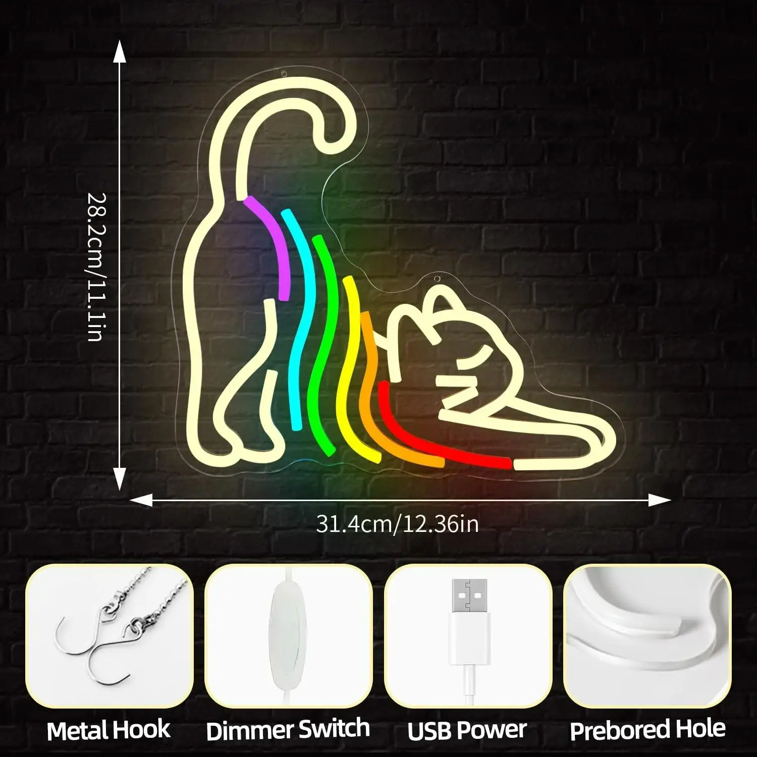 Rainbow Stretching Cat Neon Sign Works Great as Decor for Bedrooms Kids Rooms and Kawaii Aesthetic Party Areas Special Gifts view 5