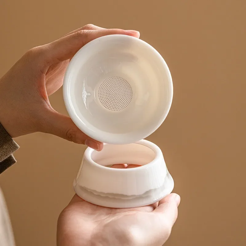 Mutton Fat Jade Tea Filter Chinese Mountain Ceramic Strainer Zen Teaware Accessories Tools Light Luxury Tea Maker Filter Sieve