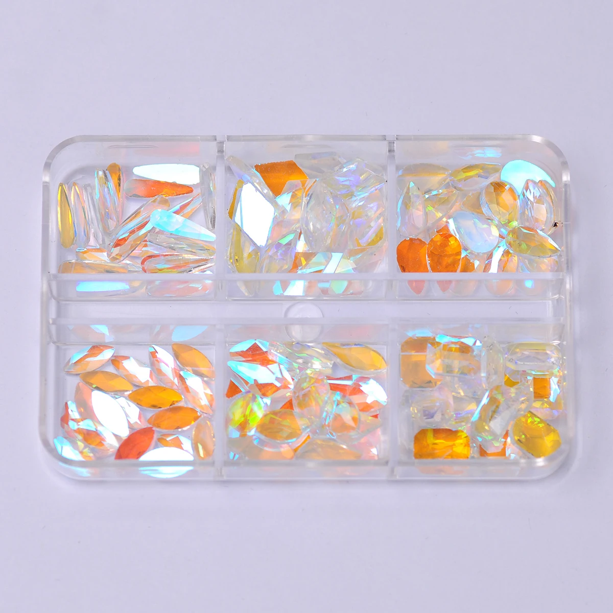 6Gird Box 120pcs Flatback Glue On Rhinestones DIY Nail Art Accessories Decorative Crystal Diamond Stones