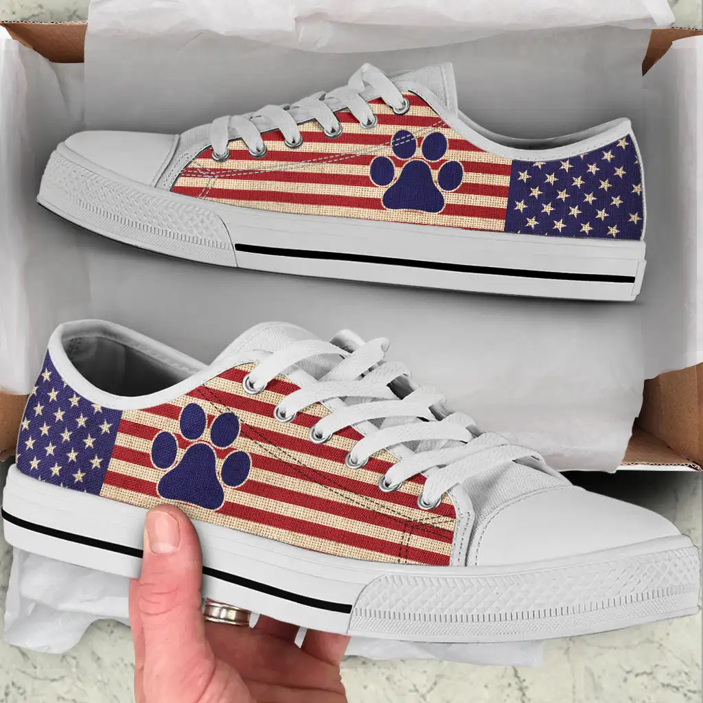 INSTANTARTS Dog Paw American USA Flag Low Top Shoes Man Low Canvas Shoes Comfortable Outdoors Walking Sneakers Tenis hombre 2023