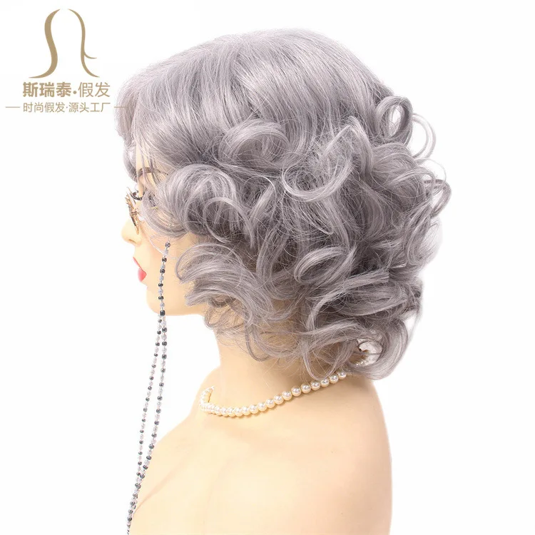 Silver Gray Wig Grandpa and Grandma Wig Set, Oldladywigkit Stage Play Performance