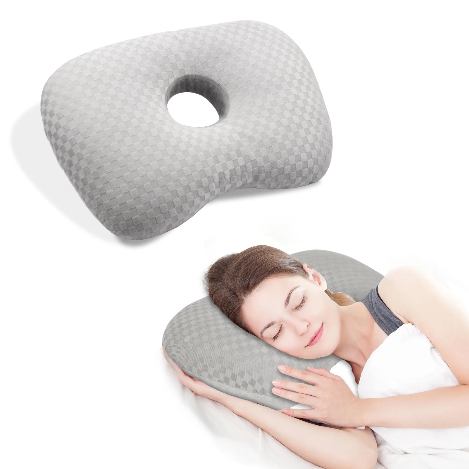 Ear Piercing Pillow with Ear Hole for CNH, Ear Pain & Inflammation Relief, Cotton & Polyester Side Sleeper Pillow, Washable Adju