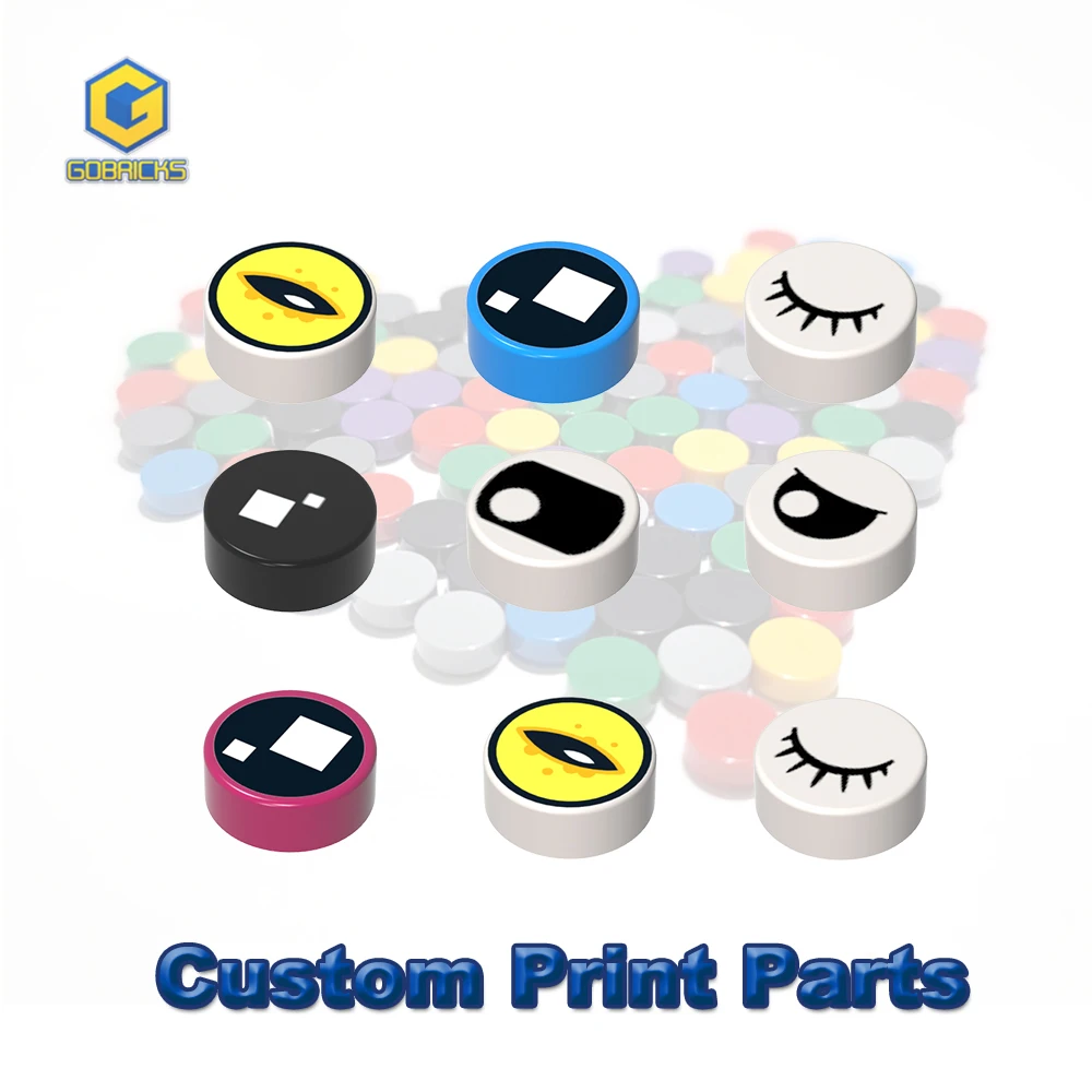 

Gobricks индивидуальные печатаемые детали MOC, дизайн модели, цветные кирпичи, круглые с узором в виде глаз или более для строительных блоков, игрушки с картинками