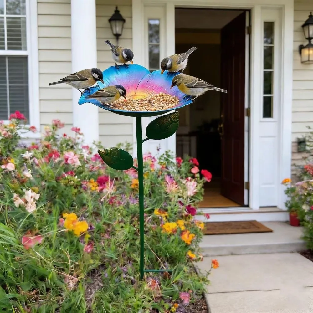 Flower Shape Bee Butterfly Watering Station Garden Stake Ornamental Horticulture Garden Birdbath Patchwork Insect Drinking Cup
