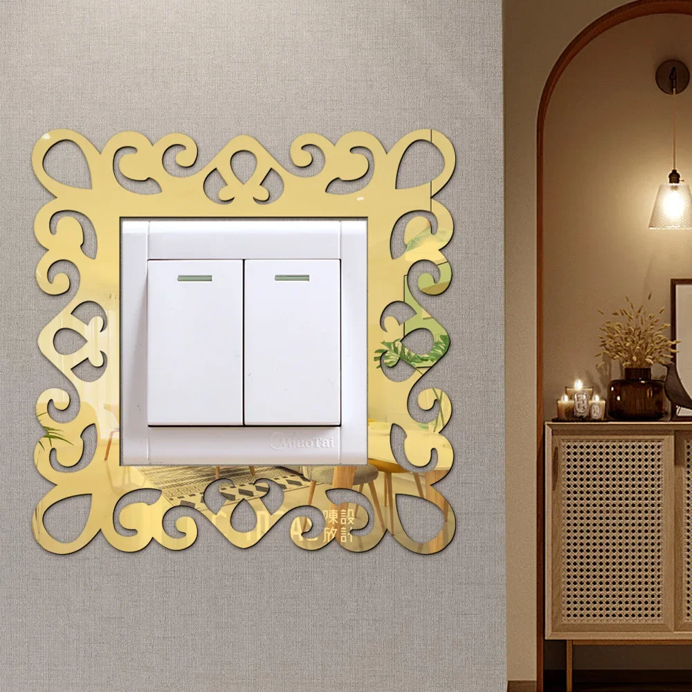 Self-Adhesive 3D Panels Wall Sticker Light Switch Cover Mirror Face Stickers on The Wall Home Room Decoration Photo Frame Shape