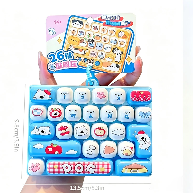 Cute 26Keys Mini Mechanical Fidget Keyboard Keychain Cartoon Stress Relief Clicker Toy Bag Pendant Creative Small Gift Accessory