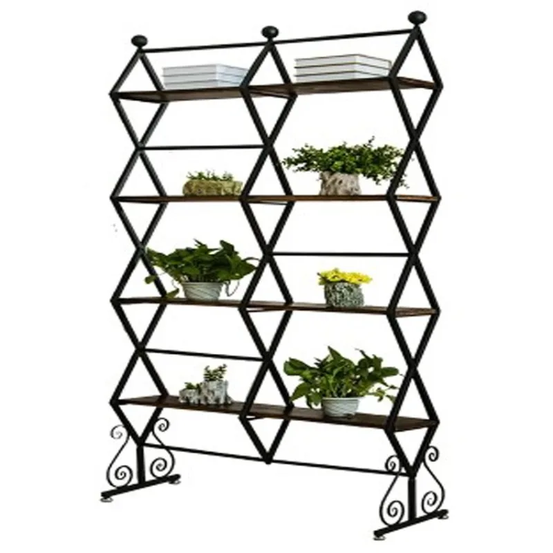 Modern simple wrought iron shelves, solid wood flower racks, leisure bars, cafes, home stores, storage racks, screen partitions