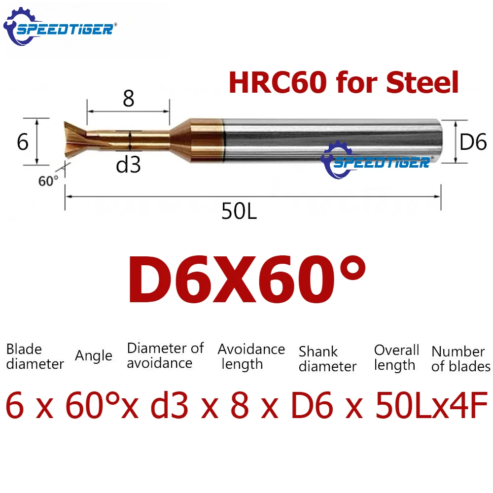 SPEEDTIGER Carbide Dovetail End Milling Cutter 30 35 40 45 50 55 60 65 70 75 80 85 Degree Dia 4 5 6 8mm Tungsten Steel for Metal