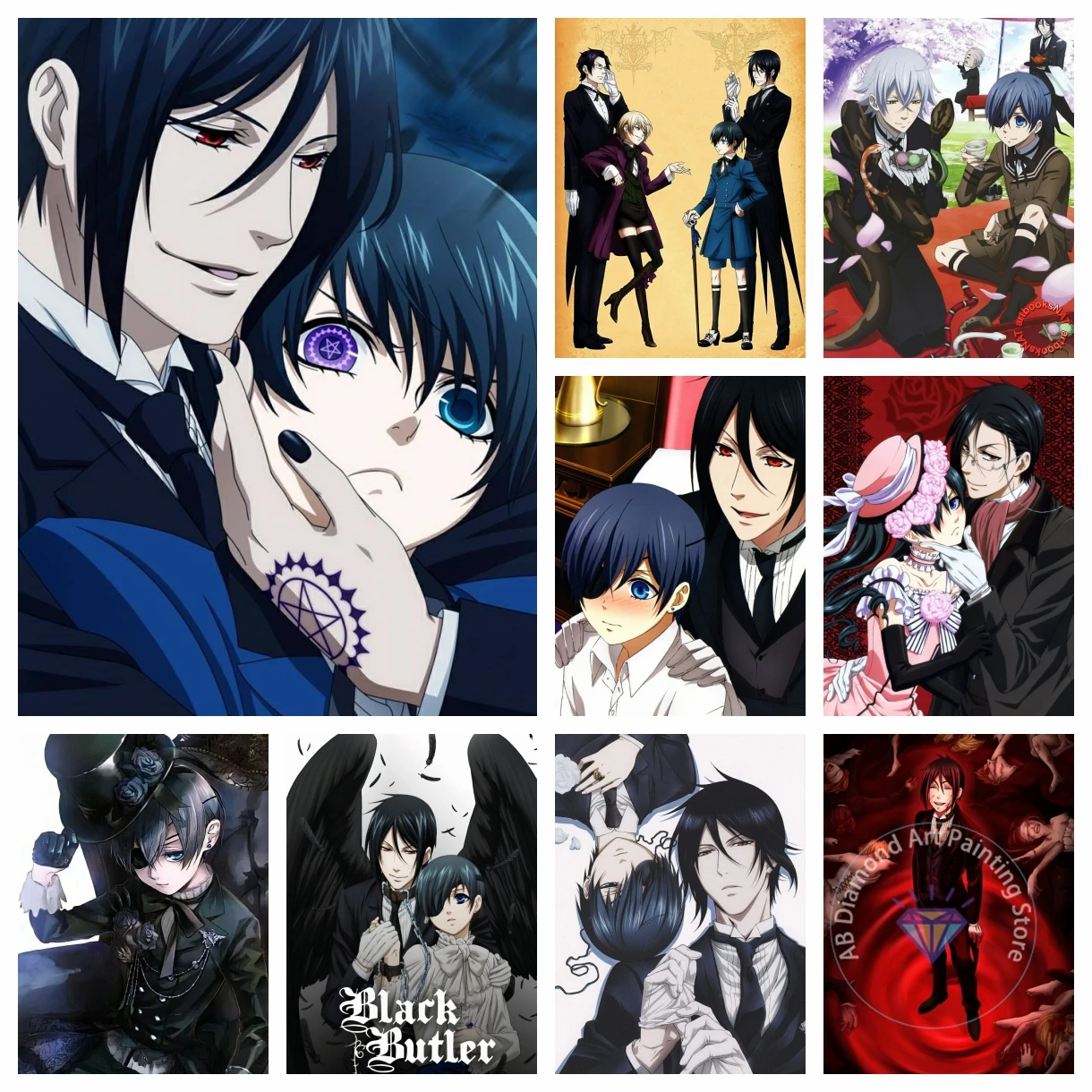 Black Butler 5D DIY AB Diamond Painting Sebastian Japanese Anime Character Mosaic Embroidery Hobby Gift Decoration Bedroom