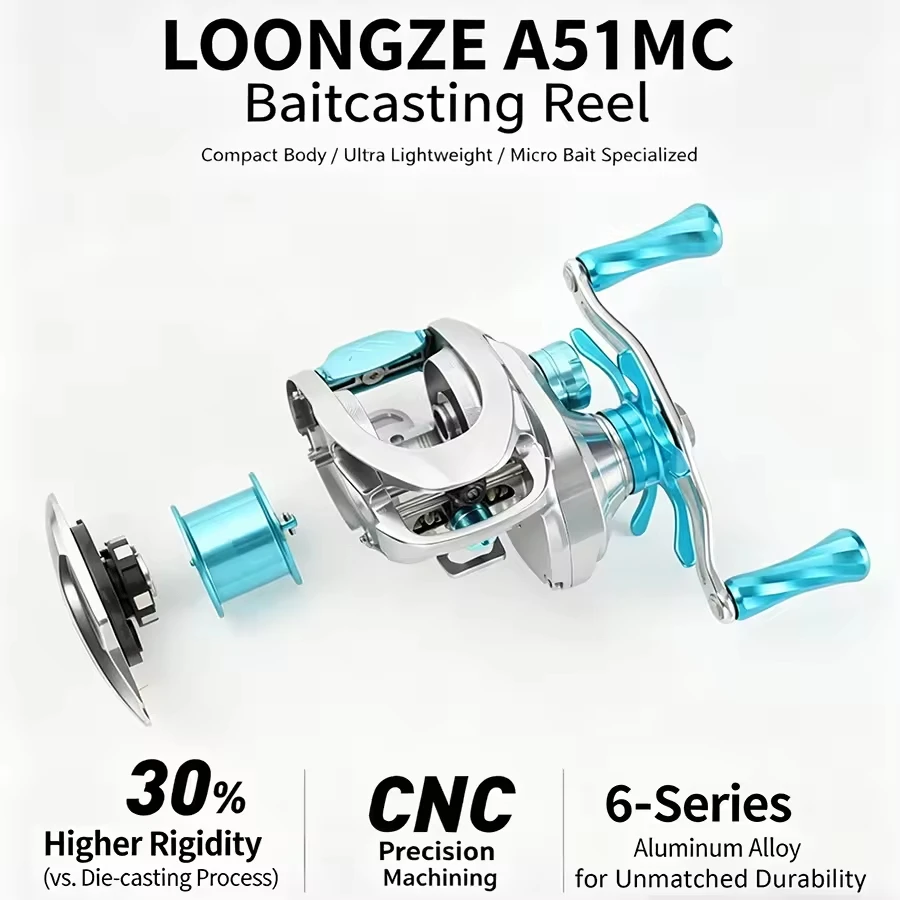 LOONGZE A51MC BFS Low Profile Baitcasting Reel 3.8kg Max Drag CNC Aluminum Magnetic Floating Brake Finesse Fishing Reel view 4