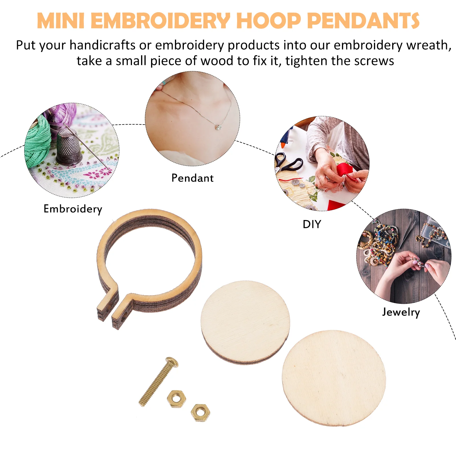 20 Sets Mini Embroidered Hoop Pendant Decor DIY Jewelry Making Embroidery Pendants Wood Decorative Necklace Materials Hanging