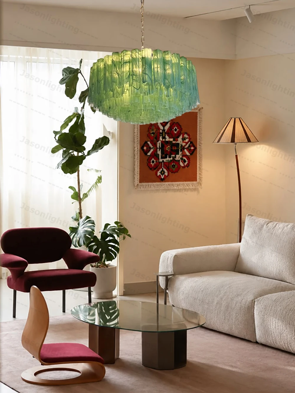 Home French Glass Art Round Dimmable LED Chandelier