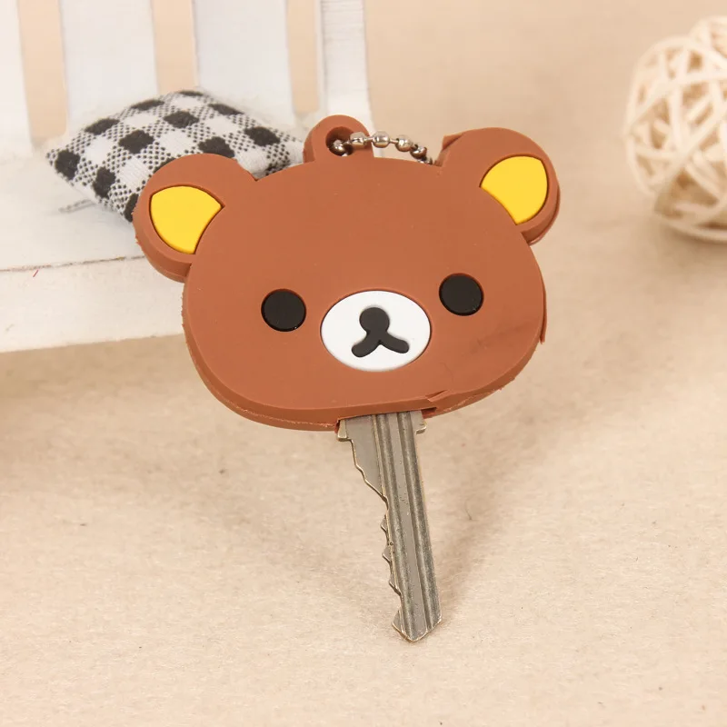 Cartoon Rilakkuma Access key protective cover 3D Double-sided PVC Soft Rubber Easy Teddy Bear Key Rings Backpack Pendants Charms