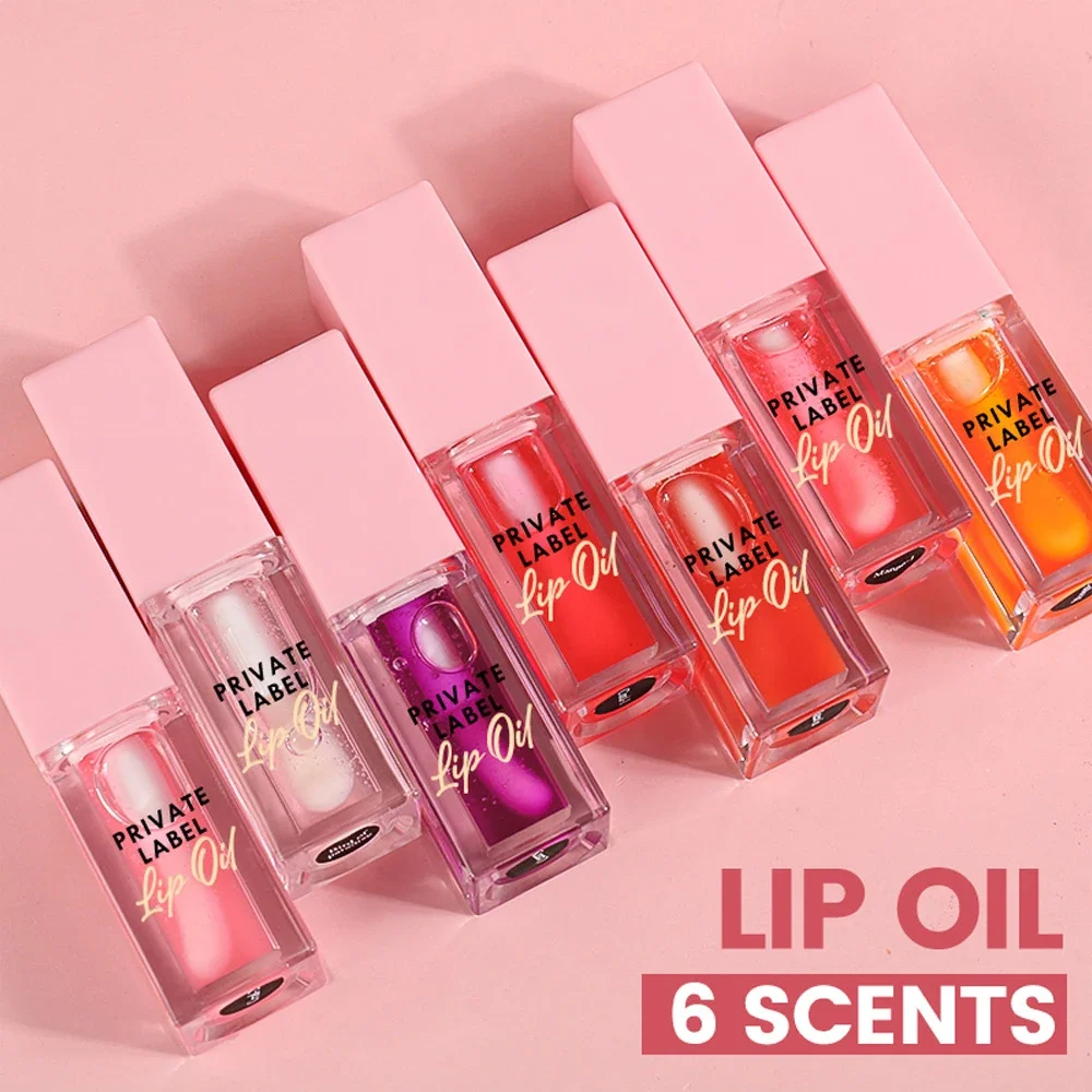 Private Label Lip Oil Custom Logo Lips Plumping Gloss 7-flavor Cherry Moisturizing Anti-drying Film Pink Cap Makeup Wholesale