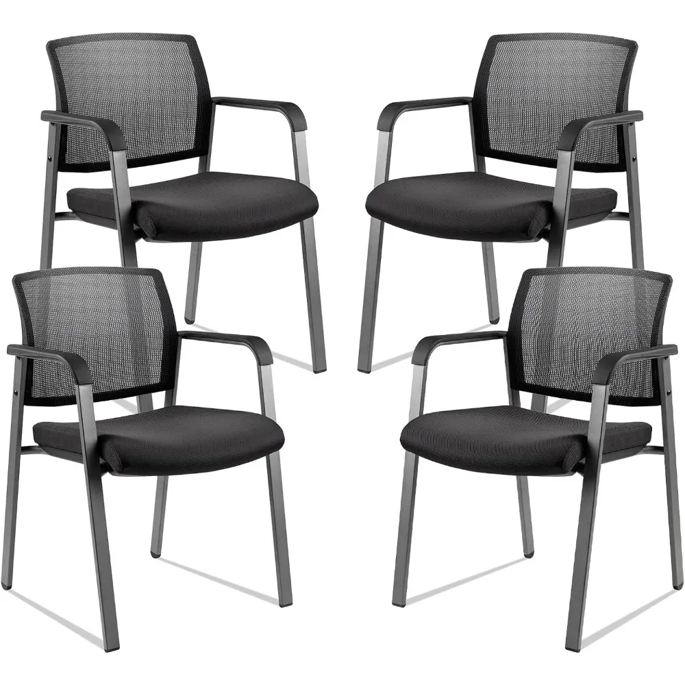 Mesh Back Stacking Arm Chairs with Upholstered Fabric Seat and Ergonomic Lumber Support 4 Pack Set New Version,  School Chairs