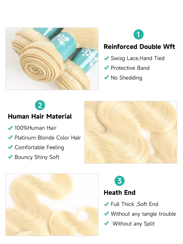 14A 613 حزم الشعر البشري الجسم موجة الشعر البشري طويل 100% الشعر البشري شعر أشقر تمديد ضفيرة شعر برازيلي حزم 40 بوصة