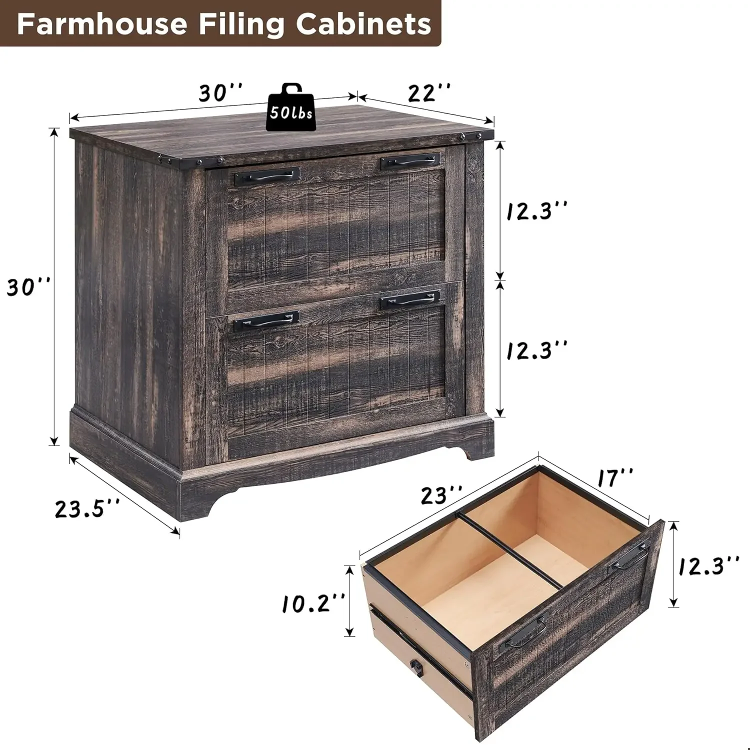 File Cabinet with 2 Drawers, Farmhouse 30