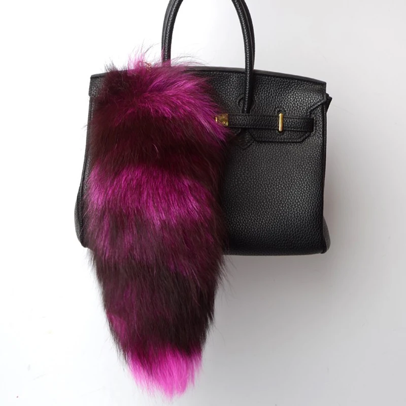 natural fox fur tail keychain furry 2024 chic y2k beautiful accessory length 40 cm Car Keychains For Women