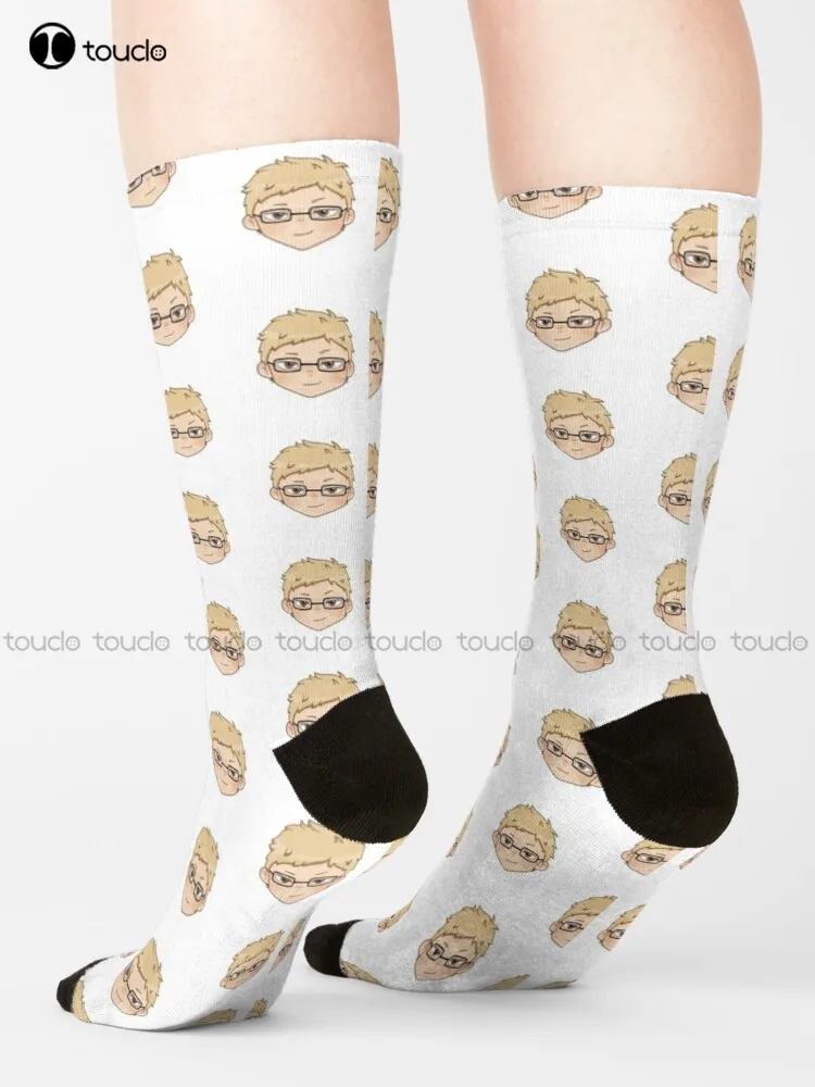 Tsukishima Kei Chibi (Haikyuu!!) Socks Halloween Socks Men Cartoon Comfortable Best Girls Sports 360° Digital Print Custom Gift