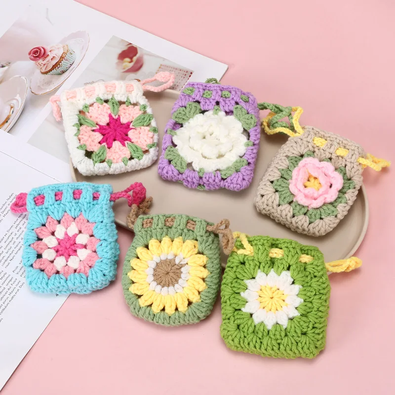 

Совок Финированный продукт Вязаный чехол для наушников Bluetooth Чайная роза Креативный подарок Простой современный тканый кошелек из пряжи для монет