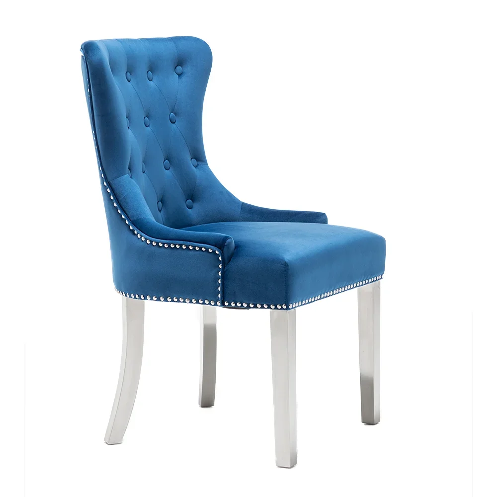 Hot Sales Rivet Design Stainless Steel Restaurant Chair Blue Velvet Dining Chair For Home Hotel Restaurant