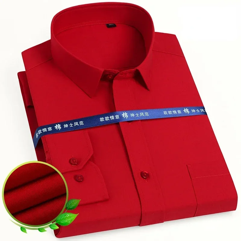 2026 Twill or Plain Office Social Shirt Men's Classic Long Sleeve Solid Basic Dress Shirts Single Patch Pocket Plus Oversize