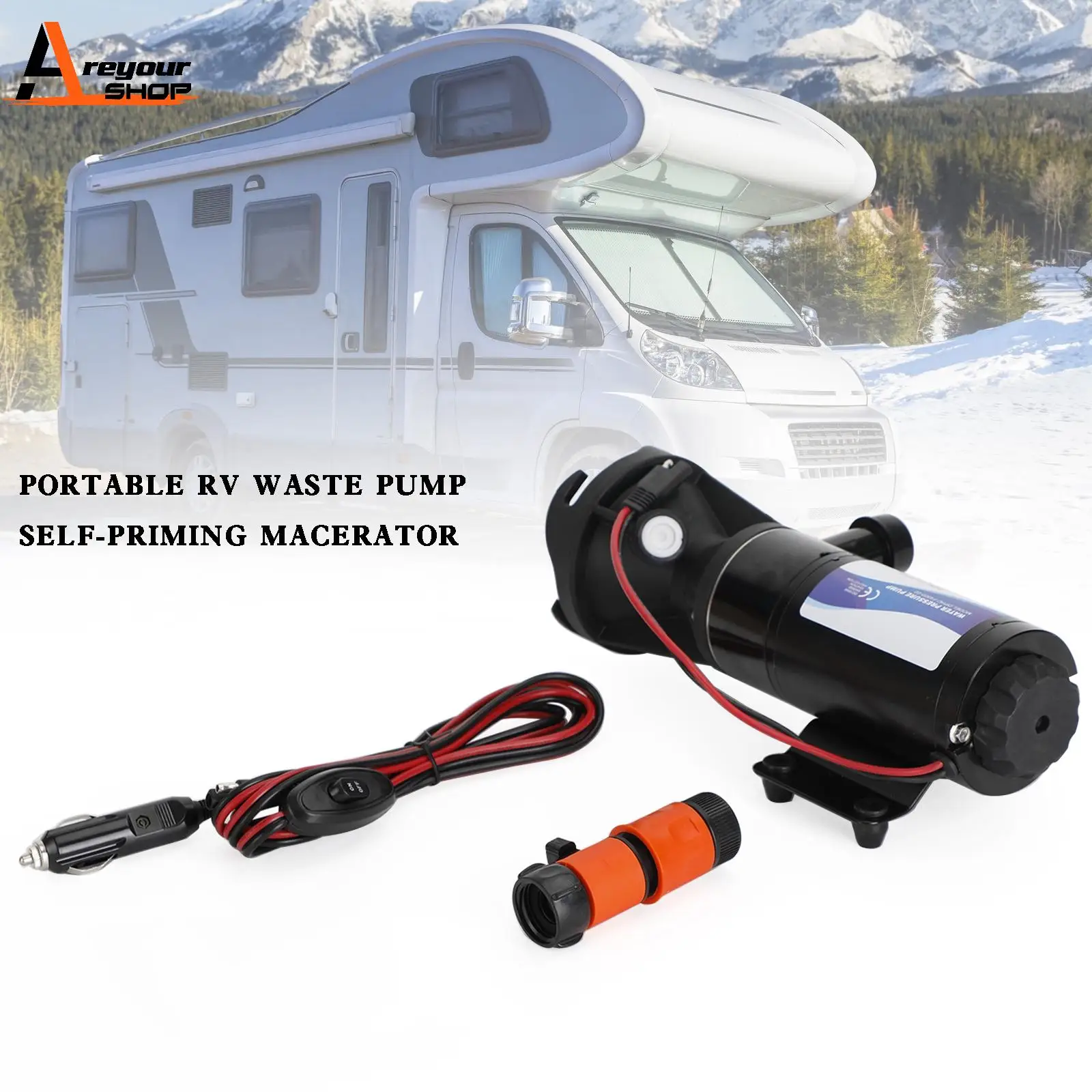 Areyourshop 12V RV Portable Macerator Pump Waste Water Processor Sewage Chopper Pump