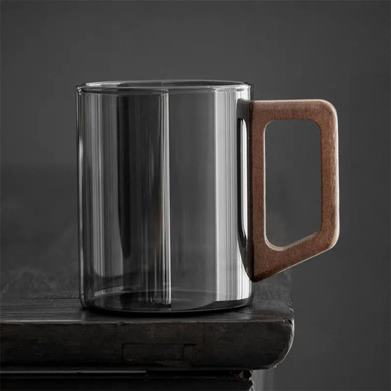 400ml Heat-resistant Glass Cups with Walnut Handle Household Flower Tea Mug Tea Making Cup Milk Water Cup