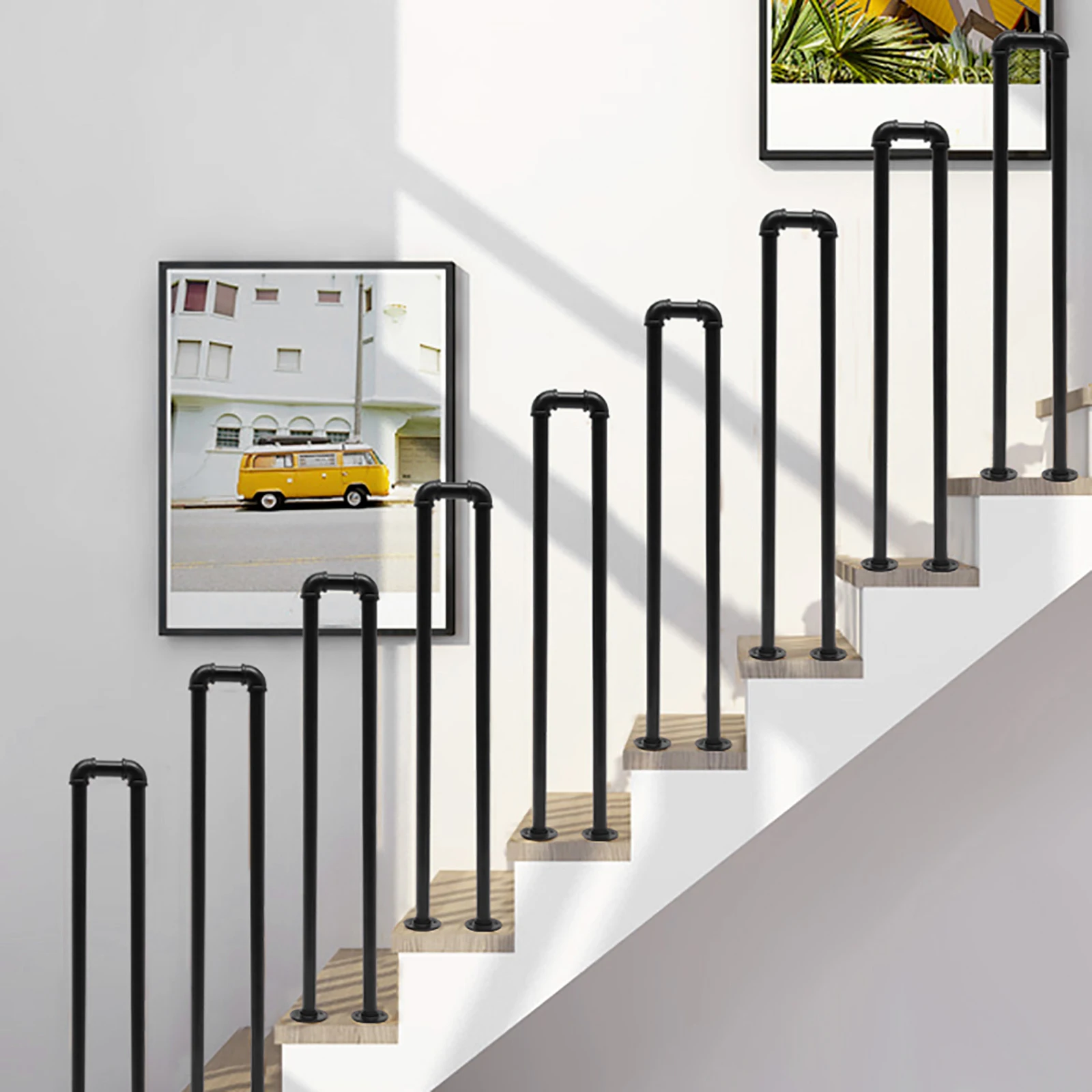 U-Shaped Stair Handrail Black 100cm/3.3ft Industrial Wrought Iron Railing Non-Slip Safety for Garden Loft Corridor Villa Hotel