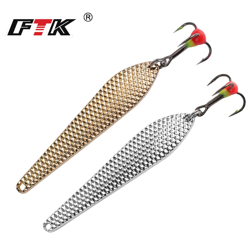 FTK Spinner cucchiaio winter Ice Fishing Lure 55mm/70mm 1 pz 7g/12g oro argento esche dure con Treble Hook per trota luccio