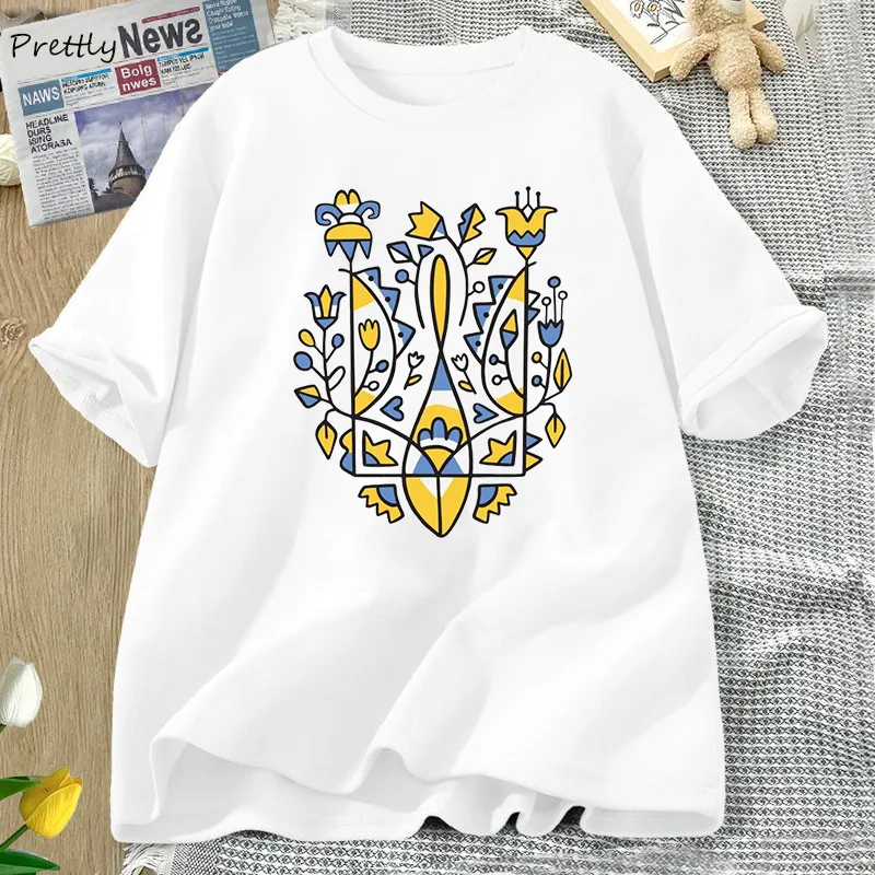 Ukrainian Trident T-shirt Women's Cotton Ukraine T-Shirt Unisex Ukraine Graphic T-Shirts Oversized Woman Clothing