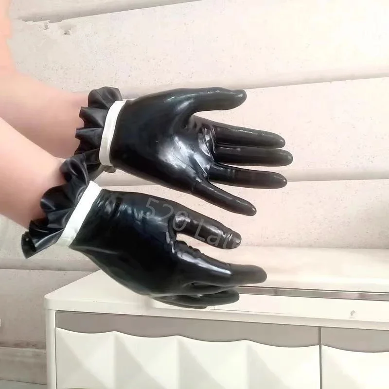 100% Latex Short Gloves Handmake Rubber Gloves Latex Mitt Black Color Costumes Accessories