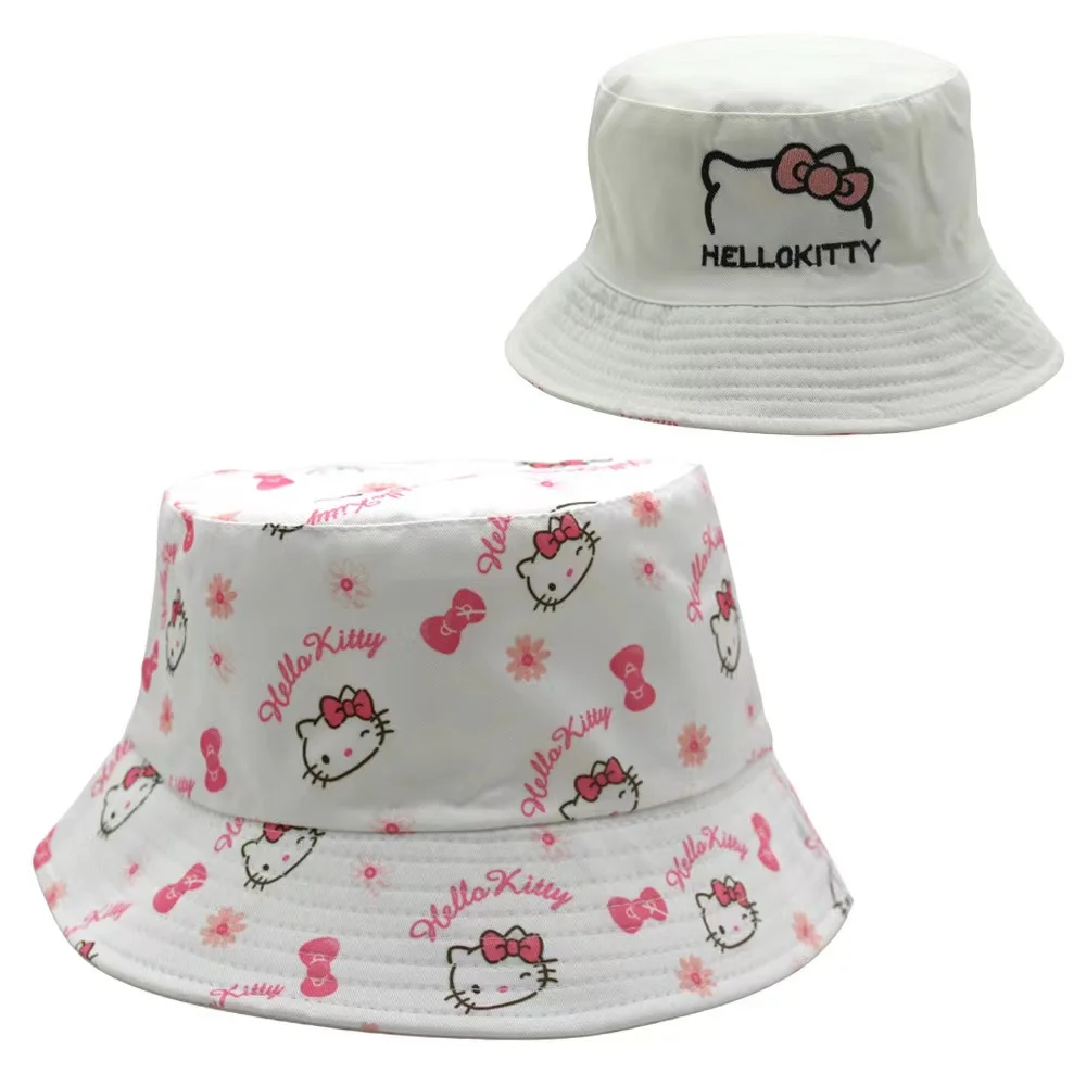 Sanrio Kitty Kuromi Printed Fisherman Hat Cartoon Anime Embroidery Double-sided Wearing Visor Bucket hat For Adult And Child