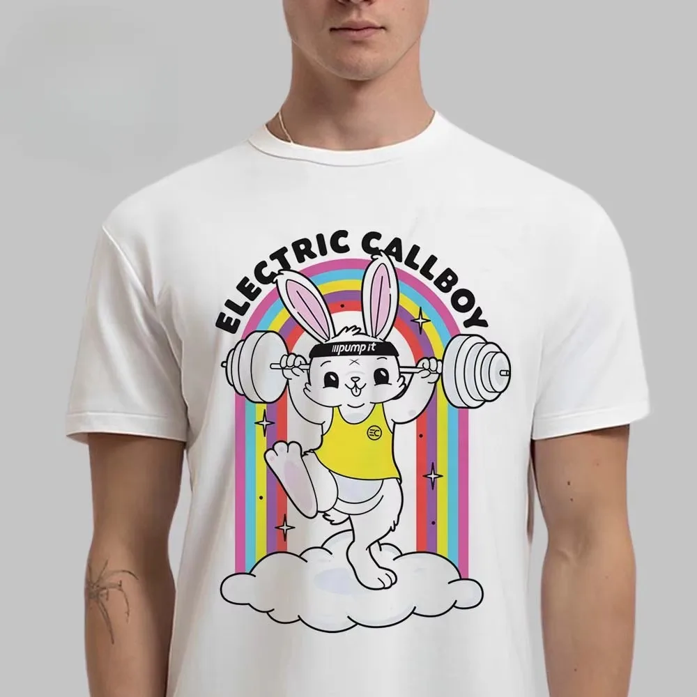 Image of Pump It Bunny Electric Callboy Band Grafik-T-Shirt aus Baumwolle für Männer und Frauen, Streetwear-T-Shirt