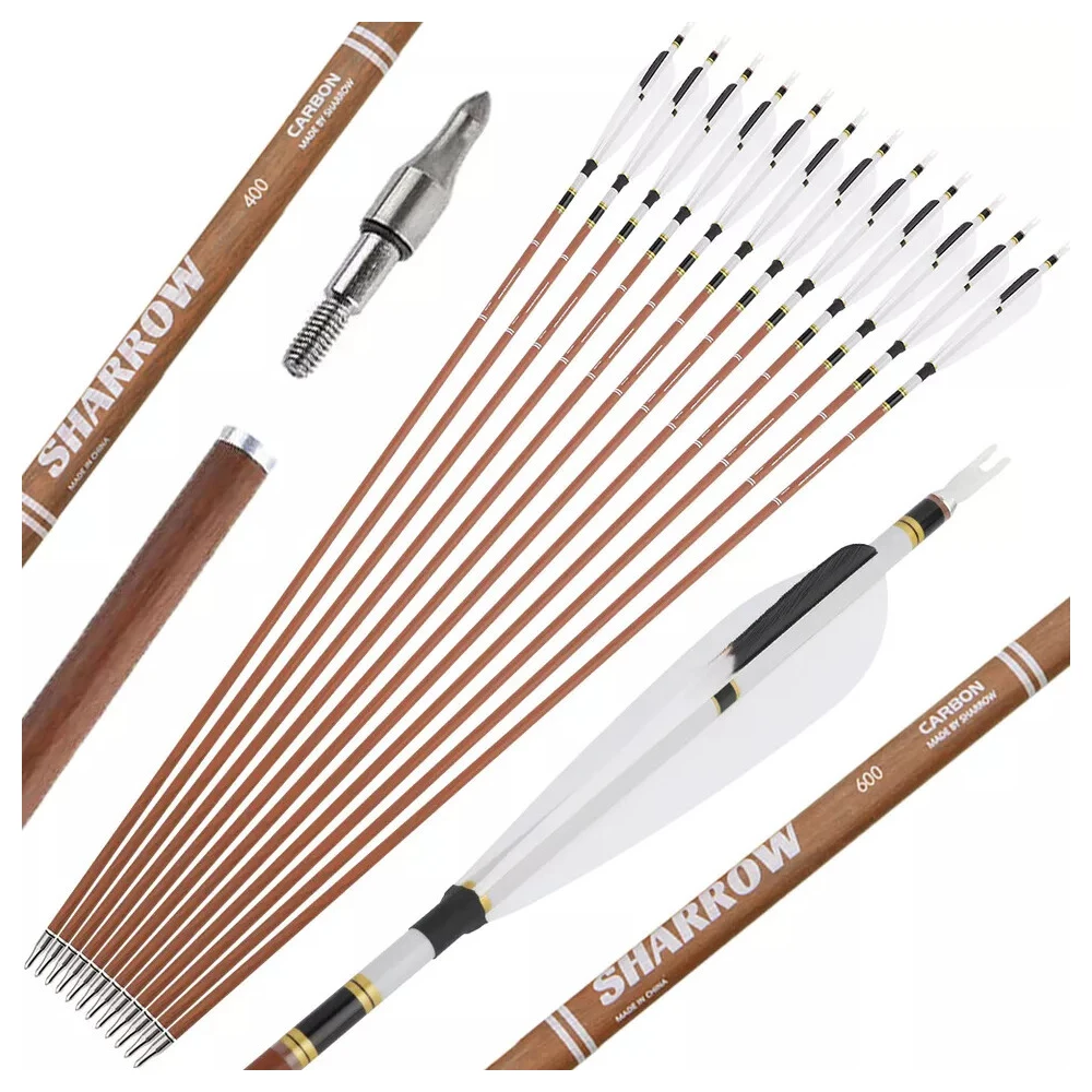 

Archery Pure Carbon Arrows 31" ID6.2mm Shaft SP 340 400 500 600 for Recurve Bow Compound Bow Hunting Shooting Targeting 6/12pcs