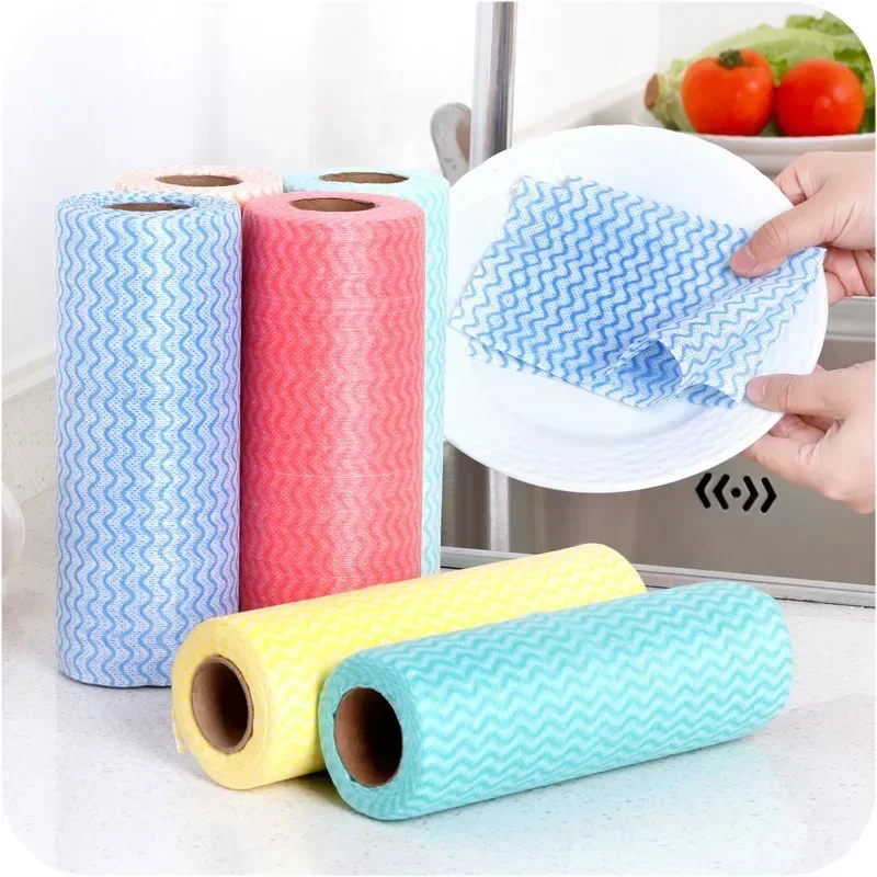 50Pcs/Roll Disposable Kitchen Dishcloth - Tear-Off Non-Woven Fabric Cleaning Cloth, Lazy-Friendly Kitchen Wipes Roll