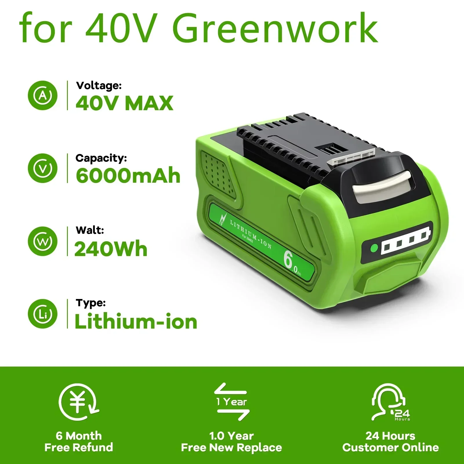 For GreenWorks 29462 40V 6000mAh Rechargeable Battery For 29462 29472 29282 G-MAX Replacement Lawn Mower Power Tools Battery