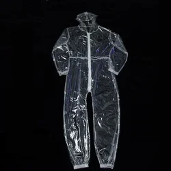 Sexy Transparent Zipper Plastic Jumpsuit Hooded Long Sleeved Waterproof Soft Smooth ABDL Couple Adult Baby Diaper Pants