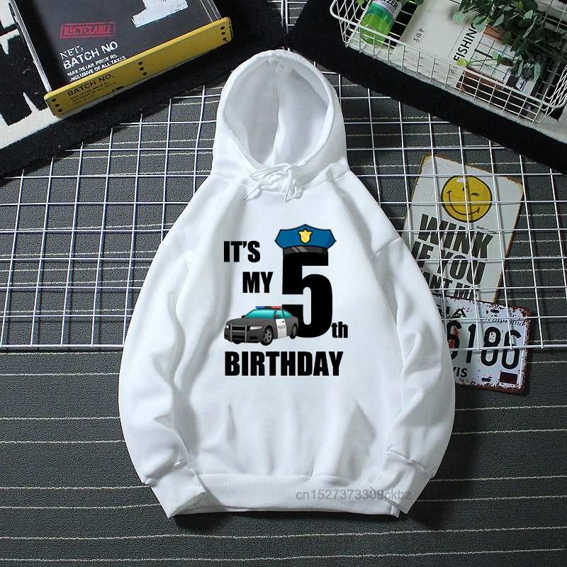 Cute Boys Hoodie Policeman Car Birthday Numbers Cartoon Printed Kids Fashion Aesthetic Girl Spring And Autumn Sweatshirt Tops