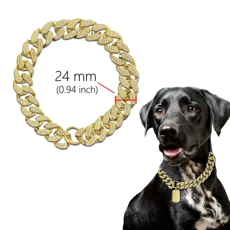 Plastics Dog Chain Collar Gold Luxury Diamond Studded Collar for Medium Large Dogs Pet Jewelry Necklace Accessories Cuban Chain