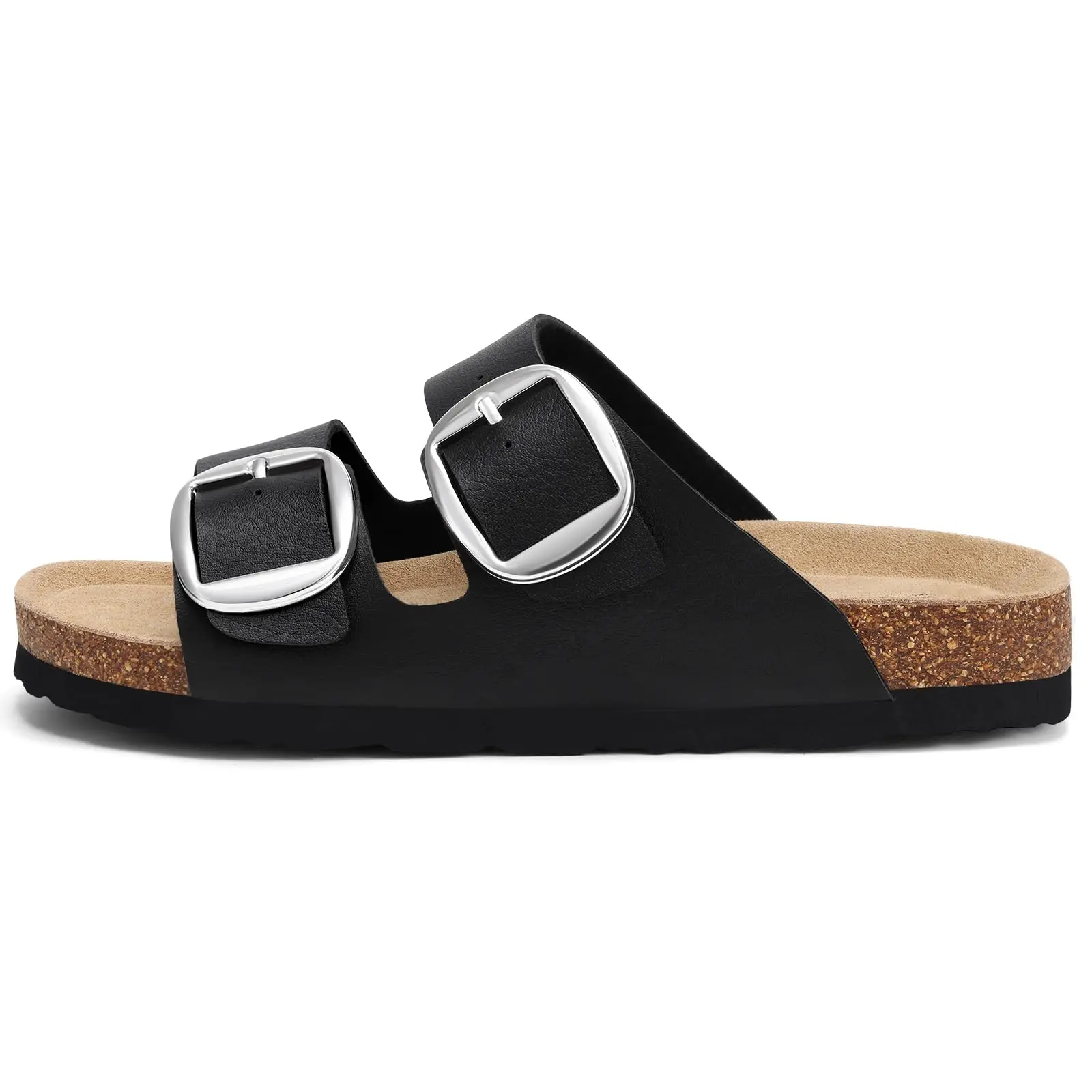 Kidmi Women's Flat Sandals, Non-Slip, Cork Footbed, Double Metal Buckle, Adjustable PU Strap, For Outdoor & Casual_voghion.com