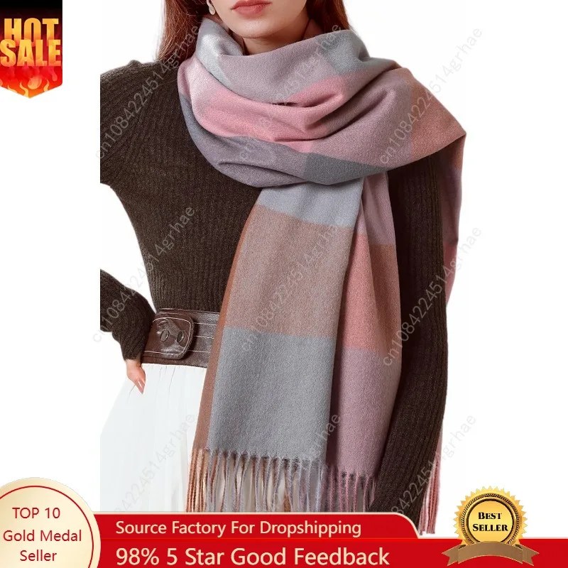 

Womens Scarf Winter Blanket Cashmere Feel Large Scarves Thick Soft Warm Plaid Chunky Scarfs