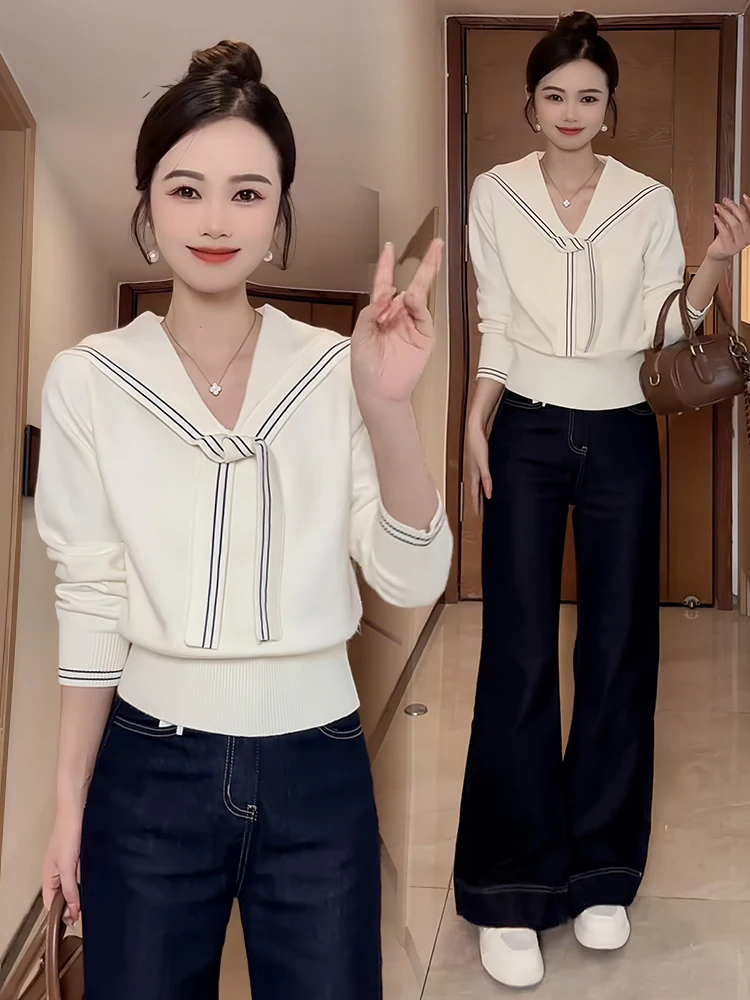 سترة نسائية محبوكة من Ele Long Sve بتصميم Faion بحزام علوي للتنقل فضفاض مناسب متوسط الولادة بلون V-Ne