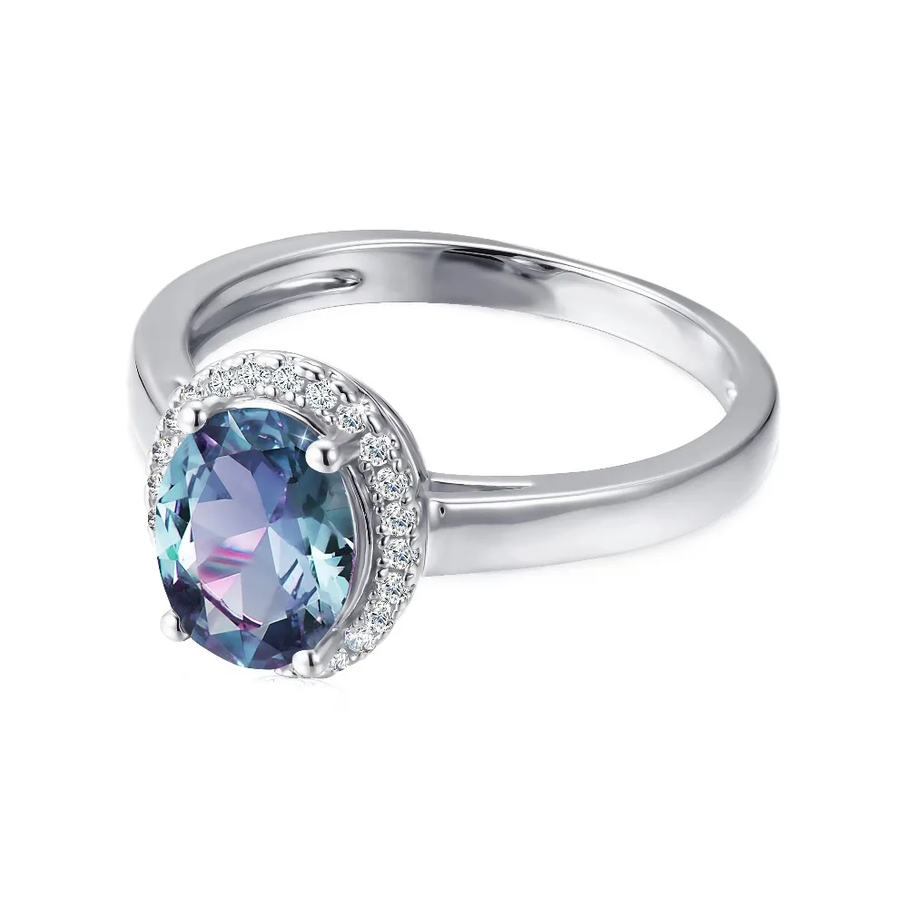 

CLYSSIA Real Silver 925 Oval Cut 8mmx6mm Alexandrite Gemstone Jewelry with Cubic ZIrconia Wedding Ring Band for Women Jewellery