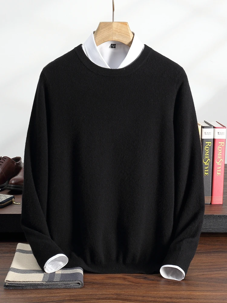 TLOML Men's 100% Cashmere Sweater O-neck Basic Pullover Autumn Winter Soft Warm Comfy Bottom Cashmere Knitwear High Quality Tops