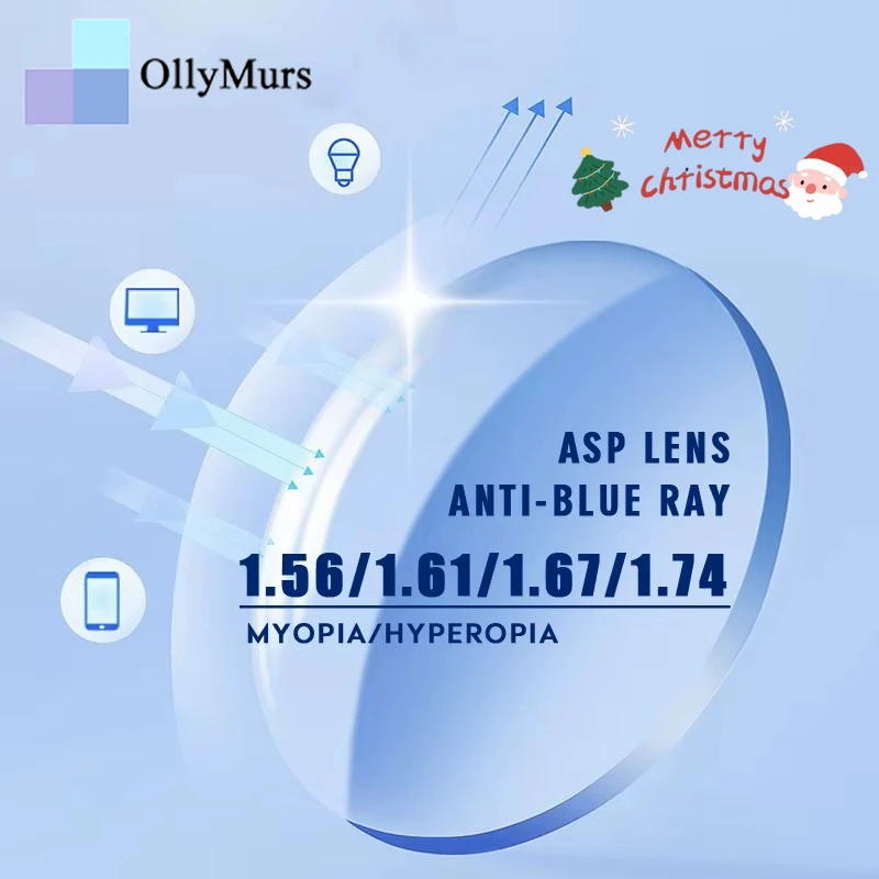 

OLLYMURS 1,56 1,61 1,67 1,74 Антибликовый устойчивый к царапинам объектив с высоким индексом, UV400 Blue Light HMC CR39 Смола для близорукости и компьютера